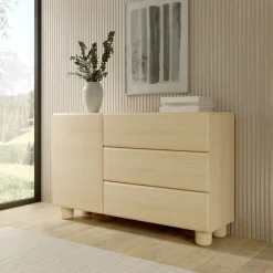 Madia 130x80h cm 1 anta 3 cassetti soggiorno rovere chiaro Mellow