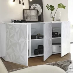 Madia 181x84h cm 3 ante bianco lucido laccato con serigrafia Marvis