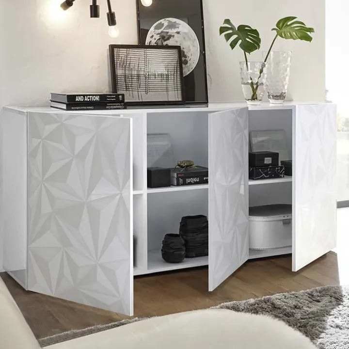 Madia 181x84h cm 3 ante bianco lucido laccato con serigrafia Marvis