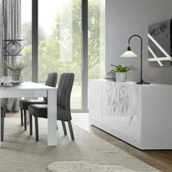 Madia 181x84h cm 3 ante bianco lucido laccato con serigrafia Marvis