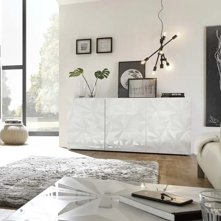 Madia 181x84h cm 3 ante bianco lucido laccato con serigrafia Marvis