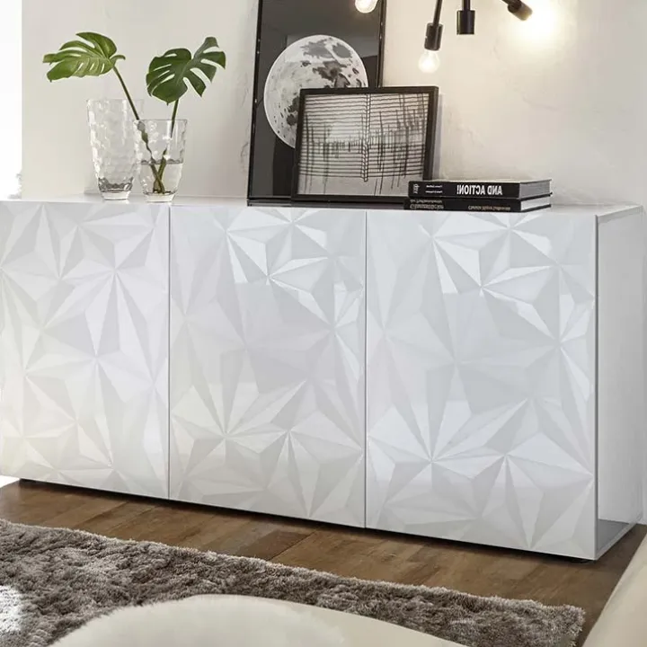 Madia 181x84h cm 3 ante bianco lucido laccato con serigrafia Marvis