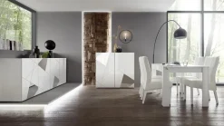 Madia 241x84h cm 4 ante bianco lucido con specchio e serigrafia Olimpo