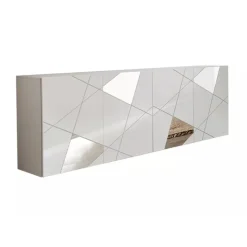Madia 241x84h cm 4 ante bianco lucido con specchio e serigrafia Olimpo
