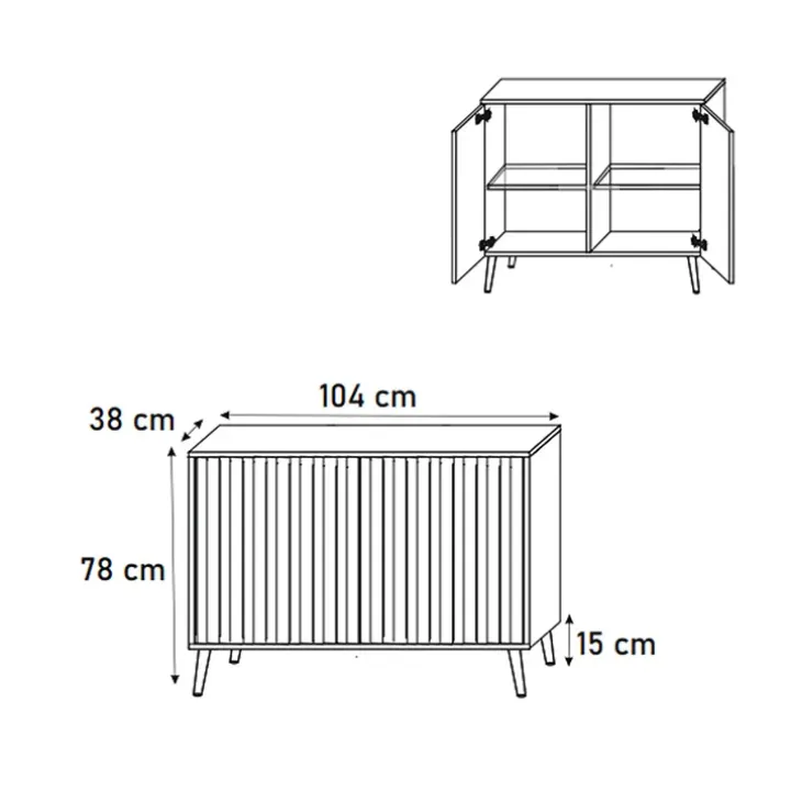 Madia 104x78h cm 2 ante cannettate moderna bianco Celestia