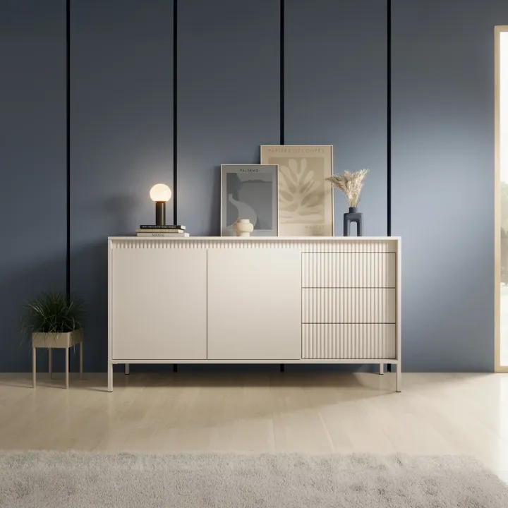 Madia 154x82h cm 2 ante 3 cassetti beige cannettato Ciar