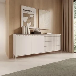 Madia 187x82h cm 2 ante 3 cassetti beige cannettato Ciar