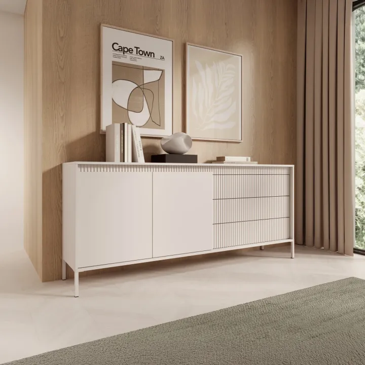 Madia 187x82h cm 2 ante 3 cassetti beige cannettato Ciar