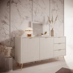Madia 163x81h cm 2 ante 3 cassetti beige cannettato Ramis