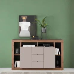 Madia 172x102h cm 2 ante 3 cassetti beige cashmere rovere scuro Trilogy