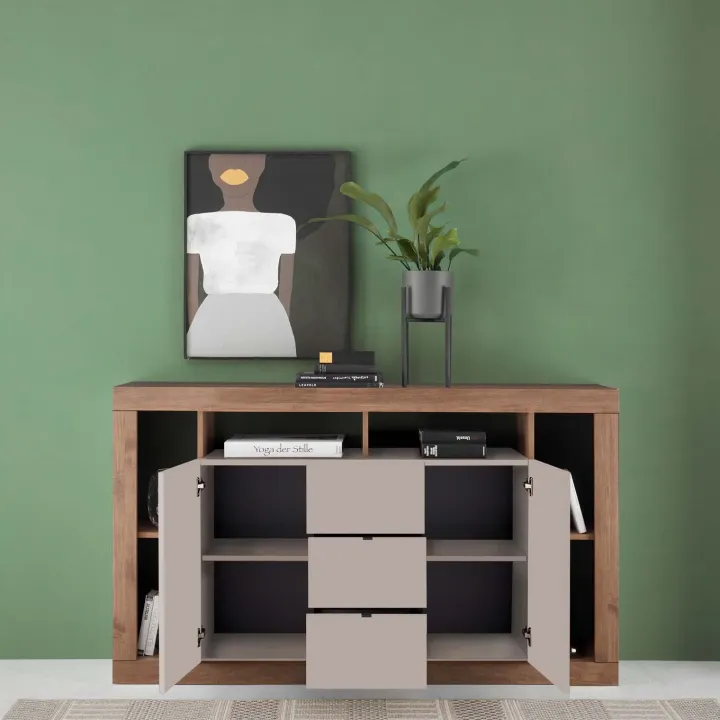 Madia 172x102h cm 2 ante 3 cassetti beige cashmere rovere scuro Trilogy