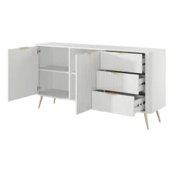 Madia 163x81h cm 2 ante 3 cassetti bianco opaco cannettato Ramis