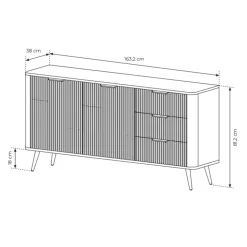 Madia 163x81h cm 2 ante 3 cassetti bianco opaco cannettato Ramis