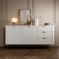 Madia 163x81h cm 2 ante 3 cassetti bianco opaco cannettato Ramis