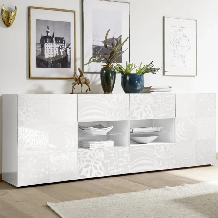 Madia 241x84h cm 2 ante 4 cassetti bianco lucido Paradise