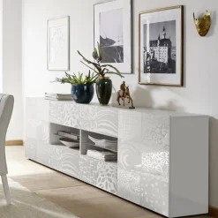 Madia 241x84h cm 2 ante 4 cassetti bianco lucido Paradise