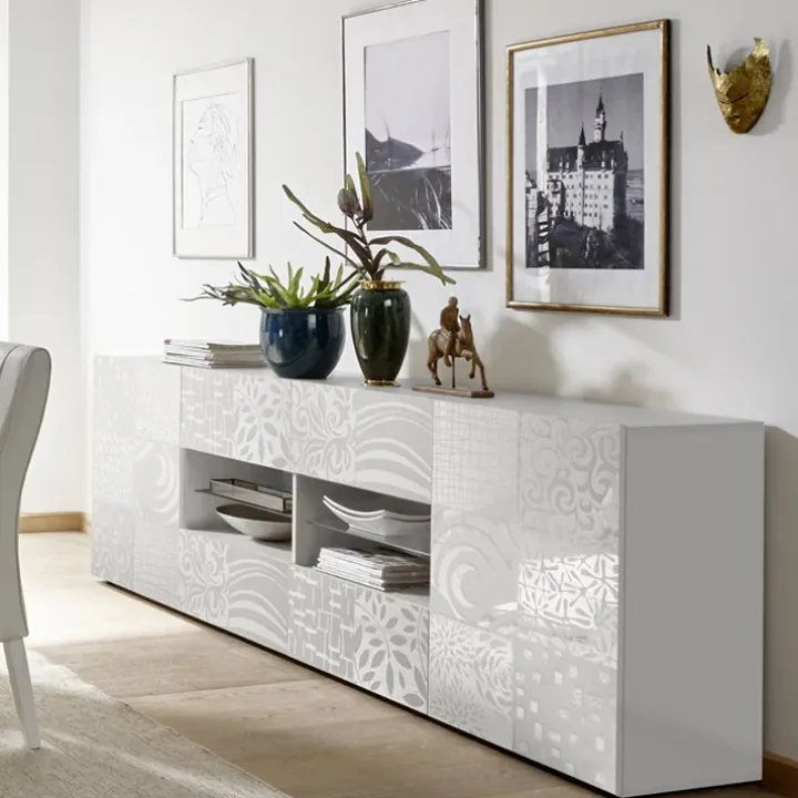 Madia 241x84h cm 2 ante 4 cassetti bianco lucido Paradise