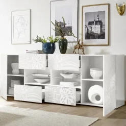 Madia 241x84h cm 2 ante 4 cassetti bianco lucido Paradise