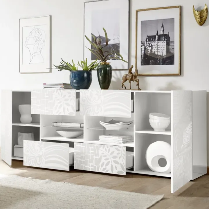 Madia 241x84h cm 2 ante 4 cassetti bianco lucido Paradise