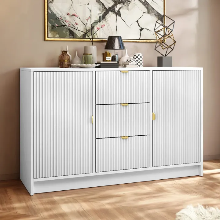 Madia 118x75h cm 2 ante 3 cassetti cannettato bianco Athena