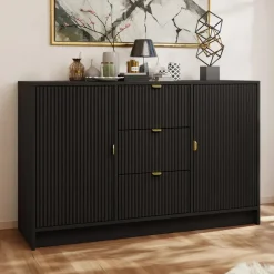 Madia 118x75h cm 2 ante 3 cassetti cannettato nero Athena