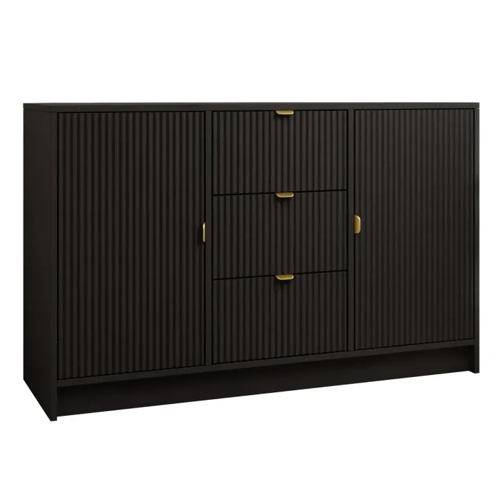 Madia 118x75h cm 2 ante 3 cassetti cannettato nero Athena