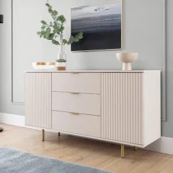Madia 150x80h cm 2 ante 3 cassetti cannettato moderna beige Vanessa