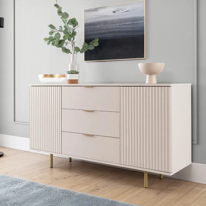 Madia 150x80h cm 2 ante 3 cassetti cannettato moderna beige Vanessa