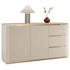 Madia 153x84h cm 2 ante 3 cassetti cannettato beige cashmere oro Gatsby