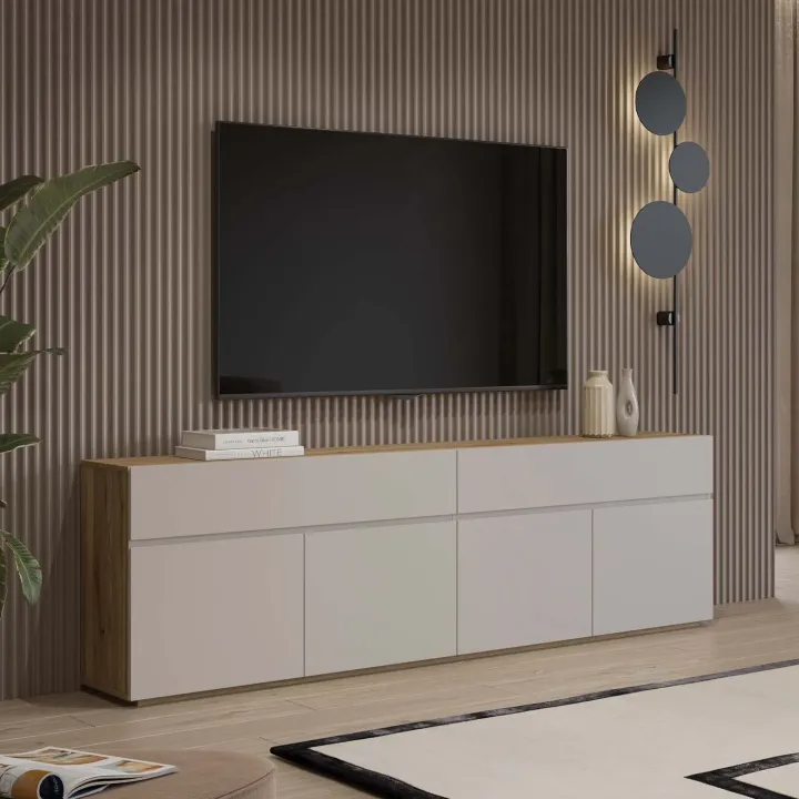 Madia 200x64h cm 4 ante 2 cassetti cashmere rovere Delia