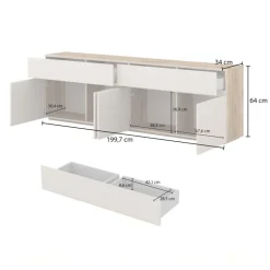 Madia 200x64h cm 4 ante 2 cassetti cashmere rovere Delia