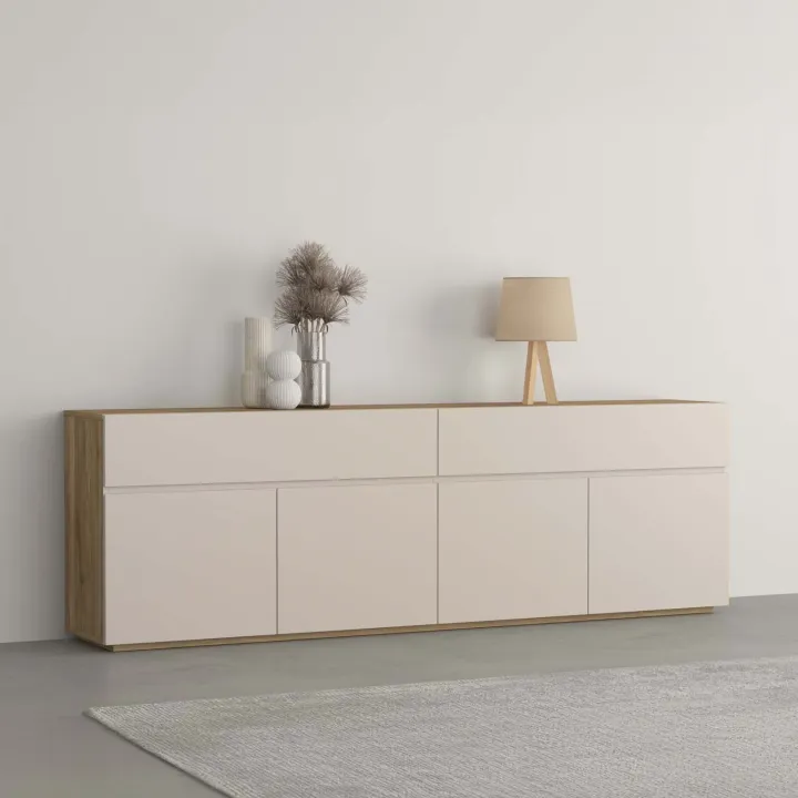 Madia 200x64h cm 4 ante 2 cassetti cashmere rovere Delia
