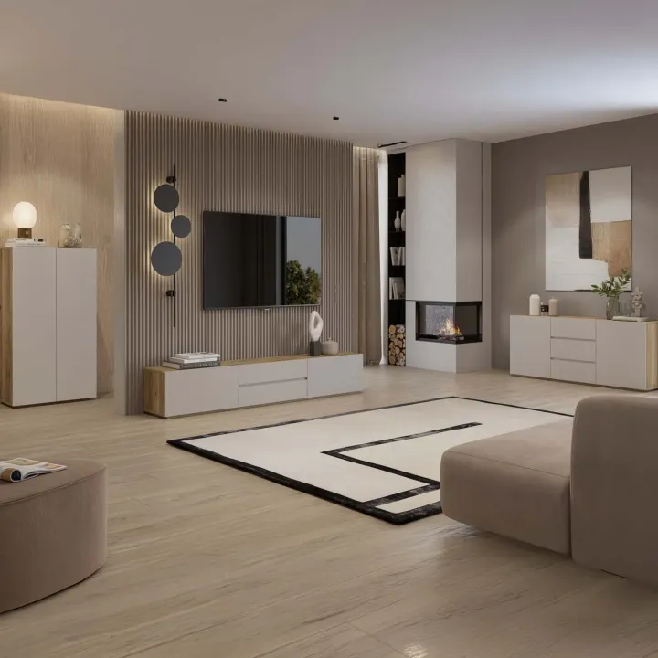 Madia 150x64h cm 2 ante 3 cassetti cashmere rovere Delia