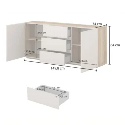 Madia 150x64h cm 2 ante 3 cassetti cashmere rovere Delia