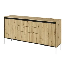 Madia 166x83h cm 2 ante 3 cassetti con led cannettato rovere rustico nero Camelia