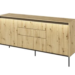 Madia 166x83h cm 2 ante 3 cassetti con led cannettato rovere rustico nero Camelia