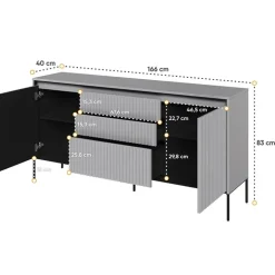 Madia 166x83h cm 2 ante 3 cassetti con led cannettato grigio nero Camelia