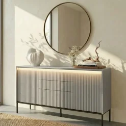 Madia 166x83h cm 2 ante 3 cassetti con led cannettato grigio nero Camelia