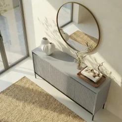 Madia 166x83h cm 2 ante 3 cassetti con led cannettato grigio nero Camelia