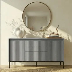 Madia 166x83h cm 2 ante 3 cassetti con led cannettato grigio nero Camelia