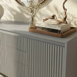 Madia 166x83h cm 2 ante 3 cassetti con led cannettato grigio nero Camelia