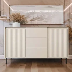 Madia 153x90h cm 2 ante 3 cassetti design cannettato beige cashmere Strike