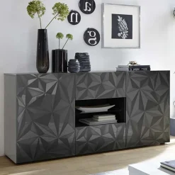 Madia 181x84h cm 2 ante 2 cassetti grigio lucido con serigrafia Marvis