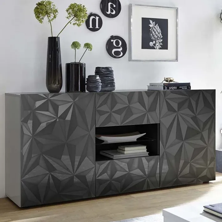 Madia 181x84h cm 2 ante 2 cassetti grigio lucido con serigrafia Marvis