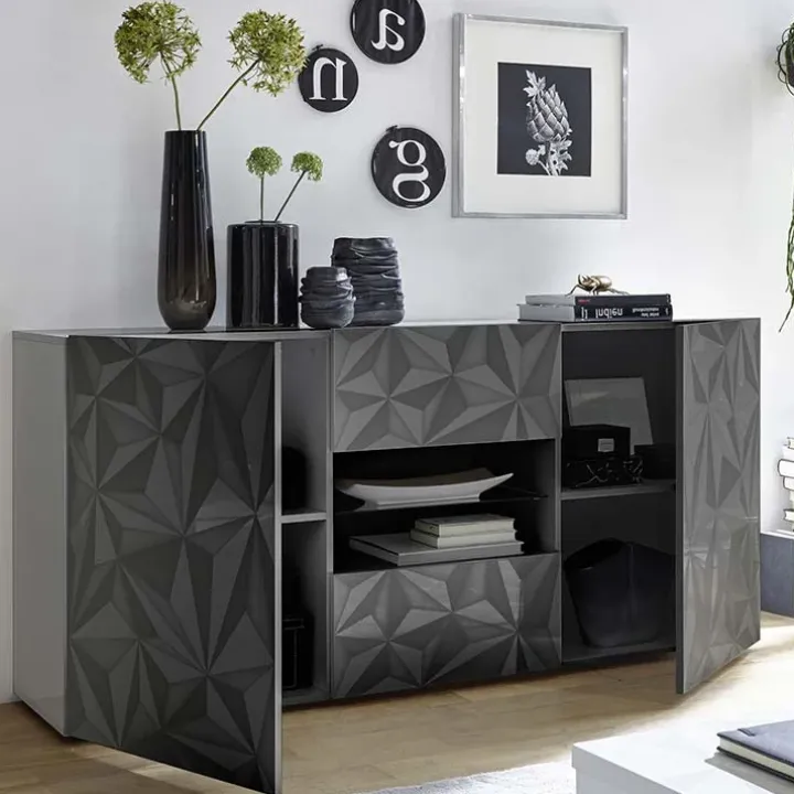 Madia 181x84h cm 2 ante 2 cassetti grigio lucido con serigrafia Marvis