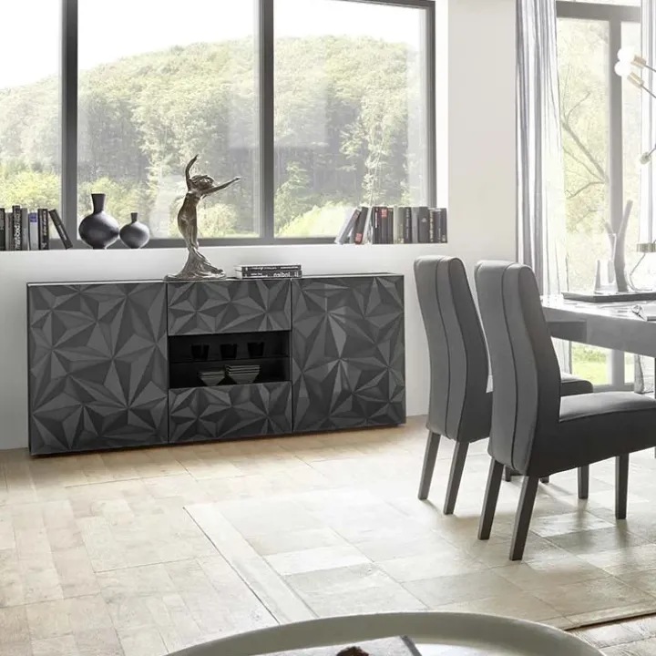 Madia 181x84h cm 2 ante 2 cassetti grigio lucido con serigrafia Marvis