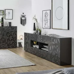 Madia 241x84h cm 2 ante 4 cassetti grigio lucido con serigrafia Marvis