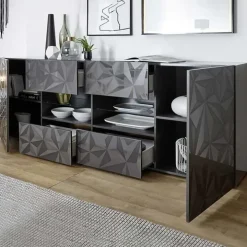 Madia 241x84h cm 2 ante 4 cassetti grigio lucido con serigrafia Marvis