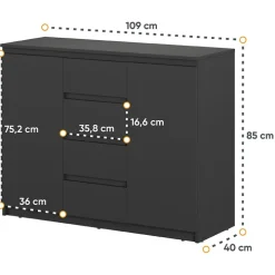 Madia 109x85h cm 2 ante 4 cassetti moderna nero Ombra
