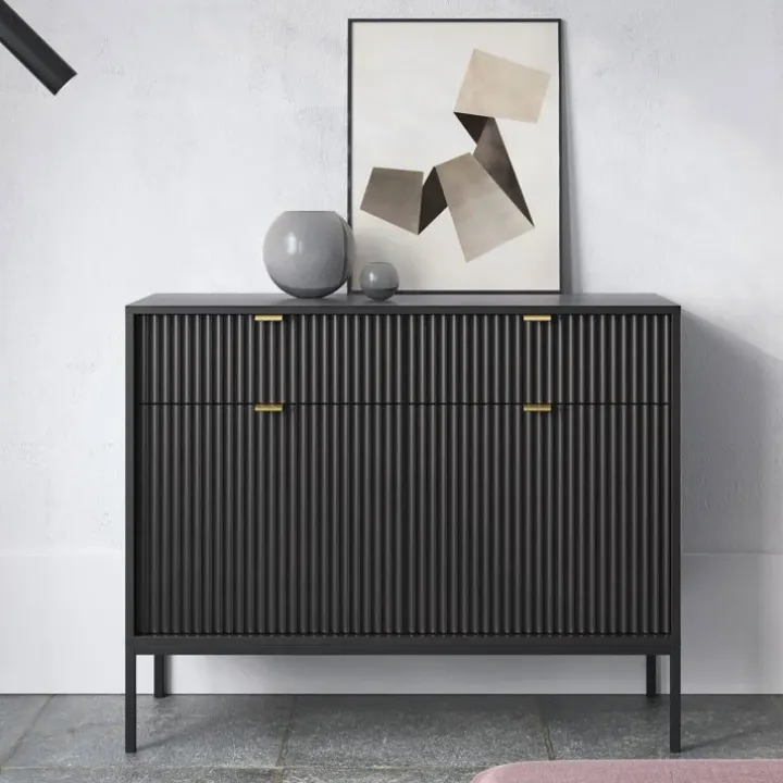 Madia 104x83h cm 2 ante 2 cassetti moderna nero cannettato Alisa